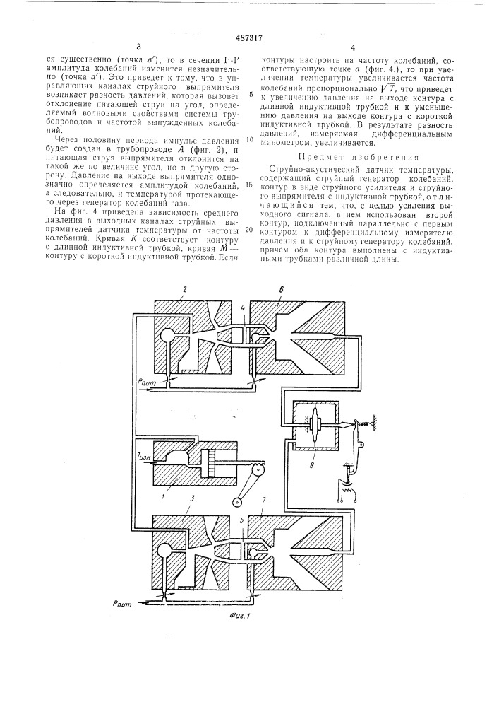 Струйно-акустический датчик температуры (патент 487317)