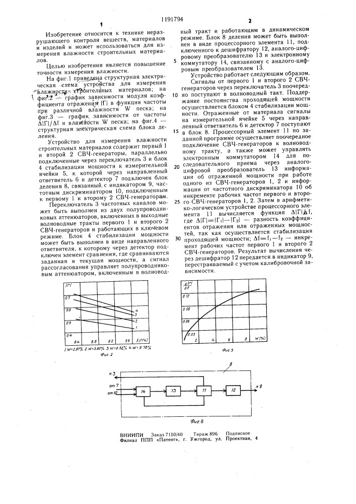 Устройство для измерения влажности строительных материалов (патент 1191794)