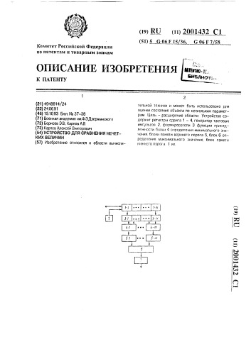 Устройство для сравнения нечетких величин (патент 2001432)