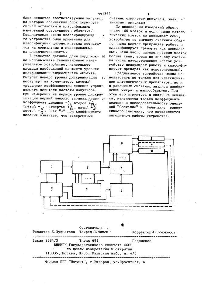 Устройство для классификации изображений объектов (патент 441865)