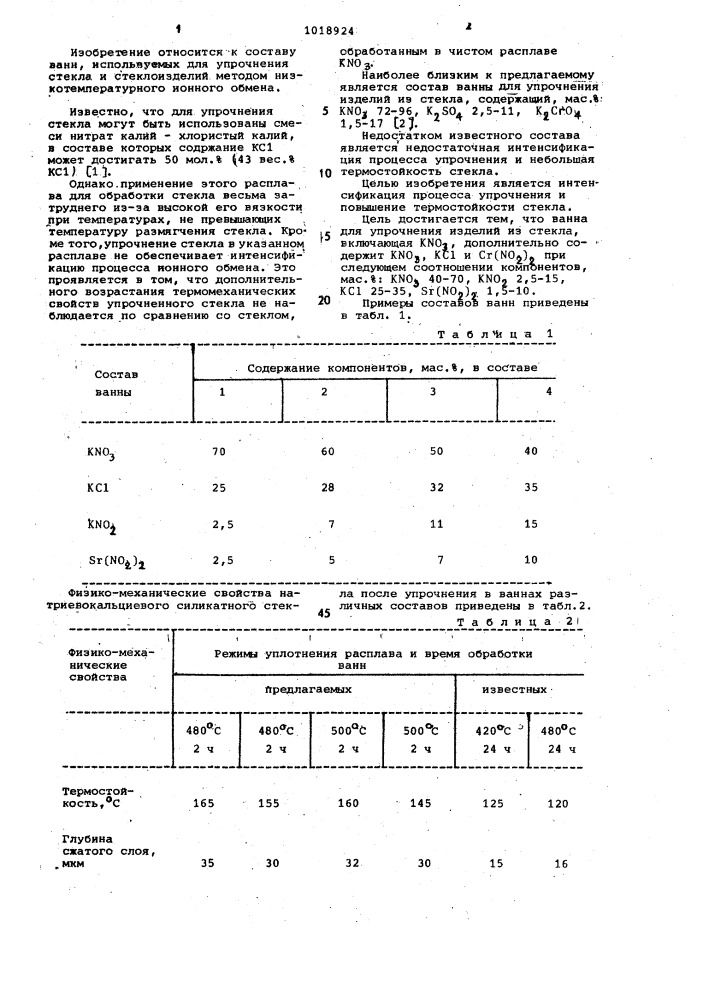 Ванна для упрочнения изделий из стекла (патент 1018924)