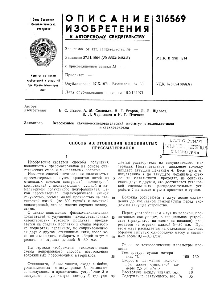 Способ изготовления волокнистых прессматериалов-о; о.гнаяw'iii "::'-5п -ркд• •-•' ' --ilf-k (патент 316569)