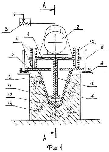 Виброимпульсное устройство для формования монолитных конструкций из жестких бетонных смесей (патент 2252138)