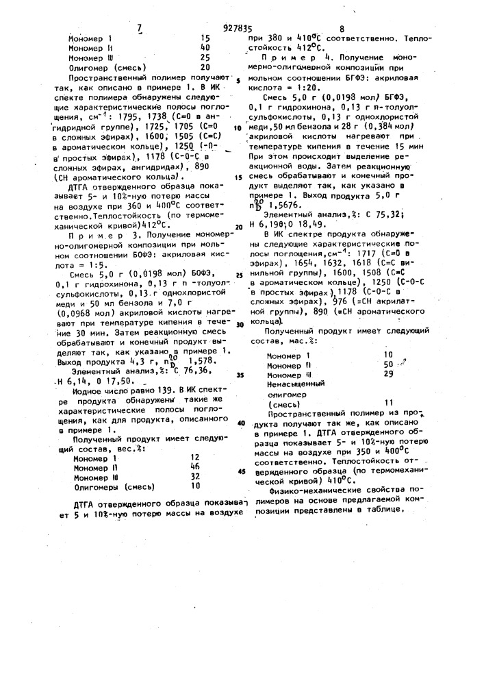 Мономерно-олигомерная композиция для получения сетчатых сополимеров (патент 927835)