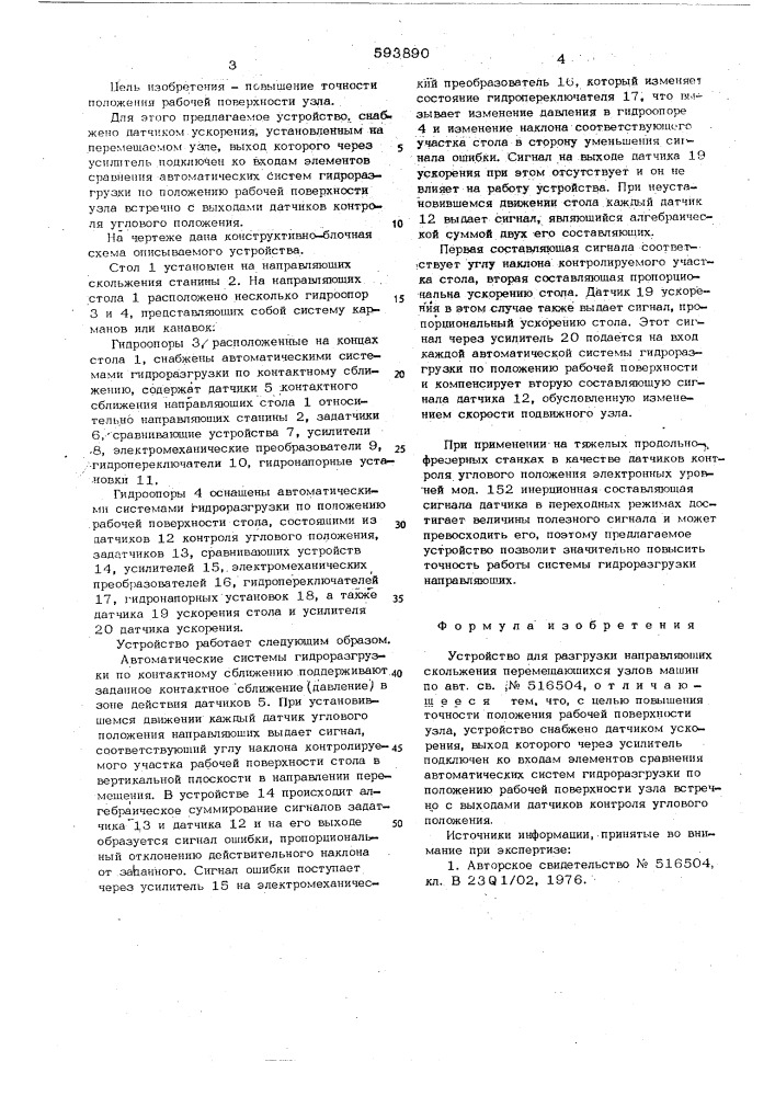 Устройство для разгрузки направляющих скольжения перемещающихся узлов машин (патент 593890)