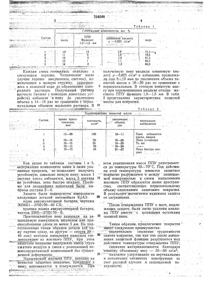 Пенообразный состав для временного покрытия (патент 724548)