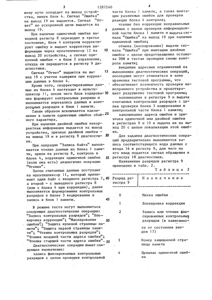 Запоминающее устройство с самоконтролем (патент 1287240)