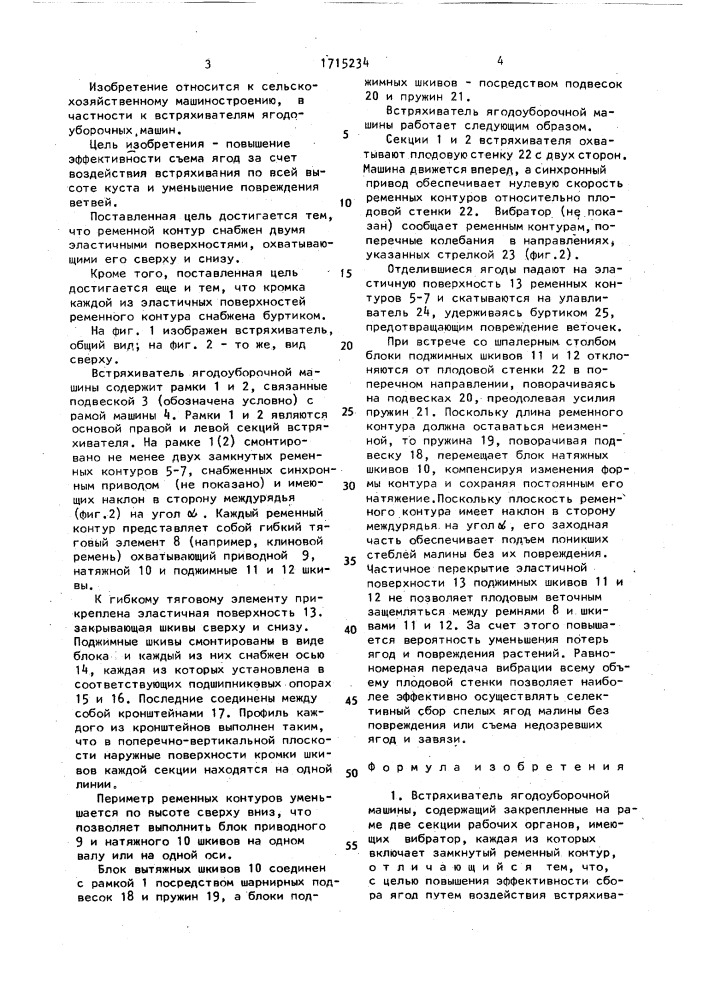 Встряхиватель ягодоуборочной машины (патент 1715234)