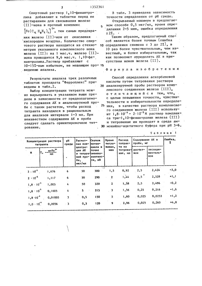 Способ определения аскорбиновой кислоты (патент 1352361)