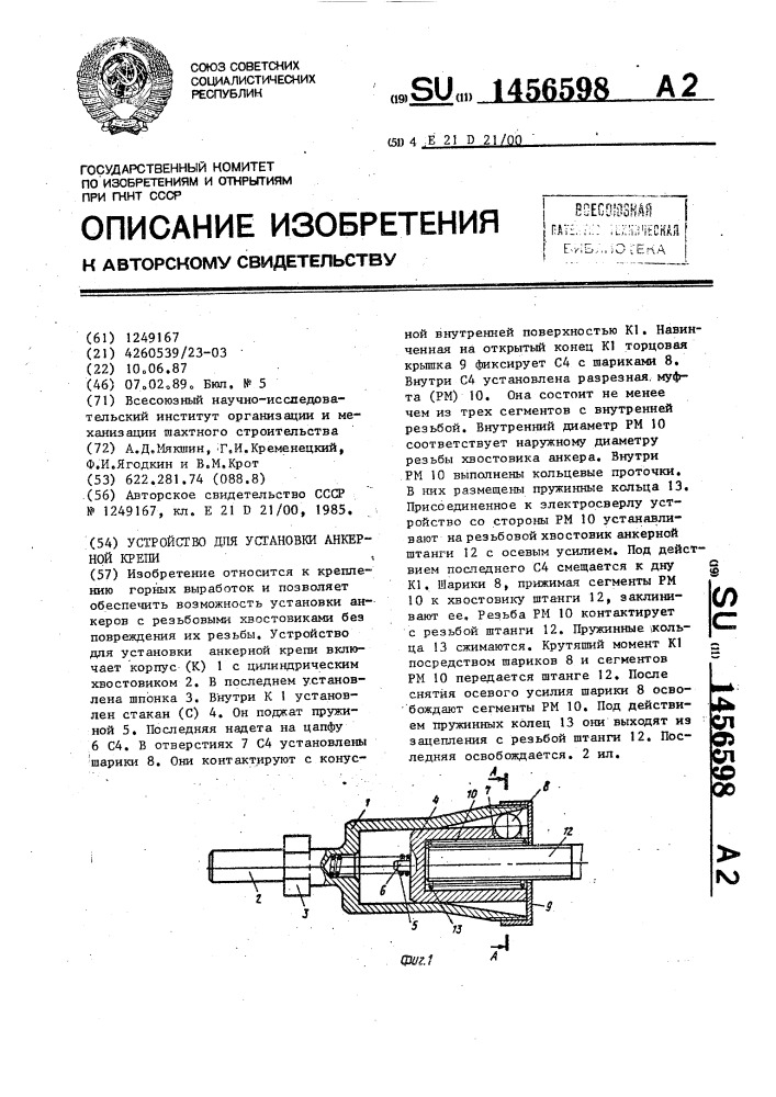 Устройство для установки анкерной крепи (патент 1456598)