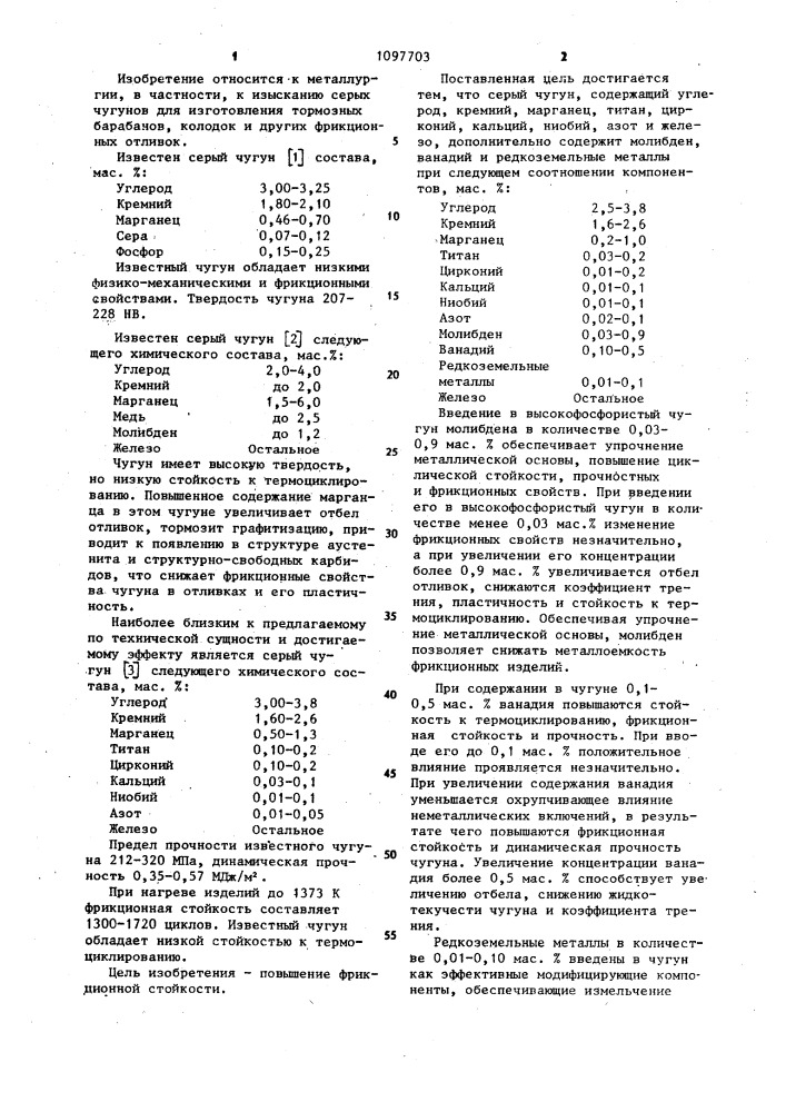 Серый чугун (патент 1097703)