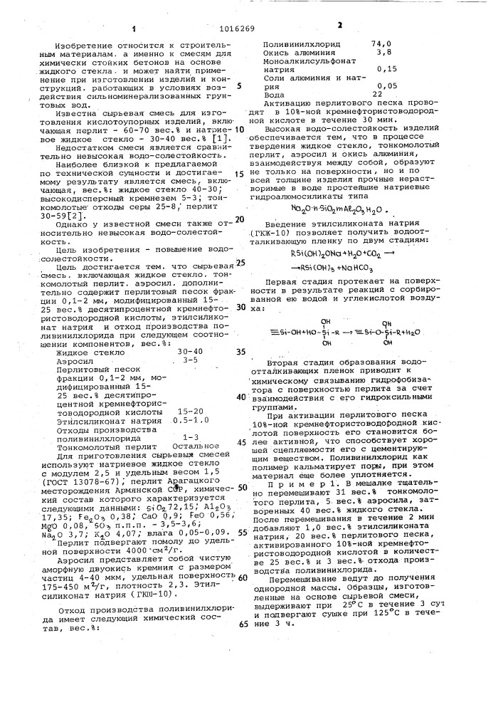 Сырьевая смесь для изготовления кислотоупорных изделий (патент 1016269)