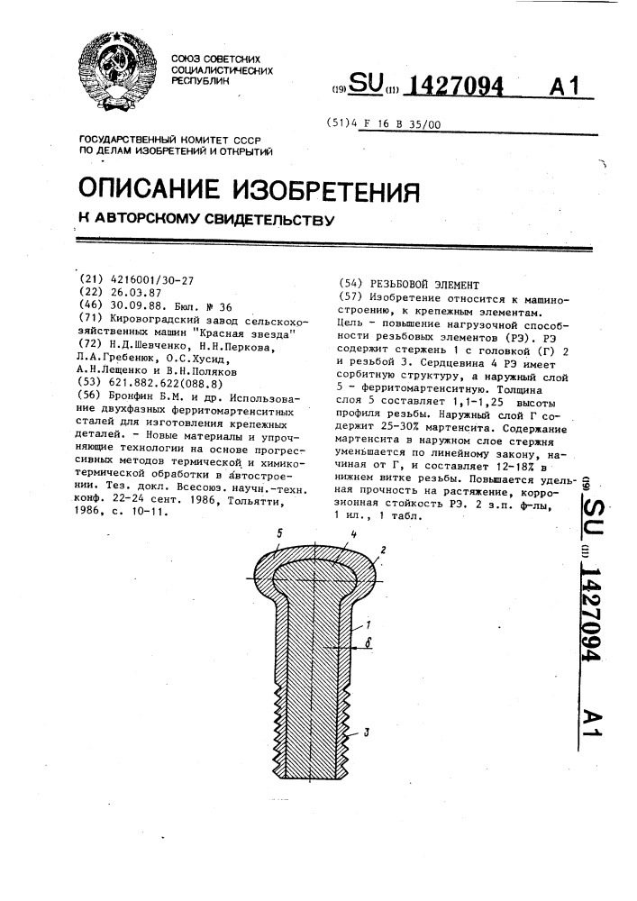 Резьбовой элемент (патент 1427094)