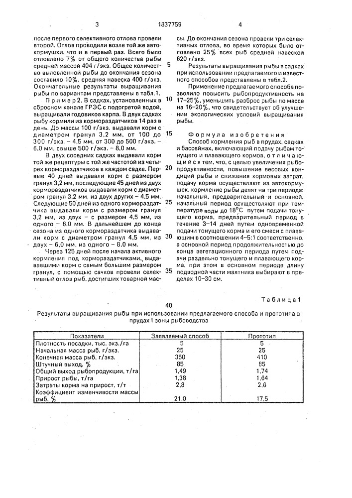 Способ кормления рыб в прудах, садках и бассейнах (патент 1837759)