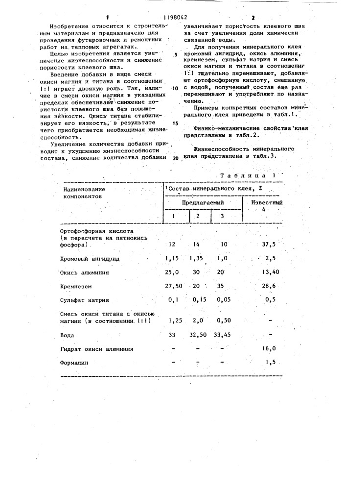 Минеральный клей (патент 1198042)