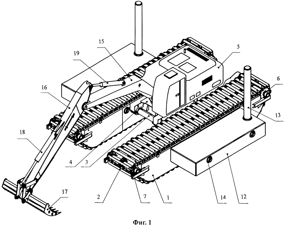 Плавучее средство гусеничного типа с землеройным оборудованием (патент 2612548)