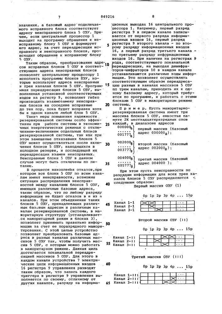 Устройство для управления режимамиобмена резервированной системы (патент 849216)