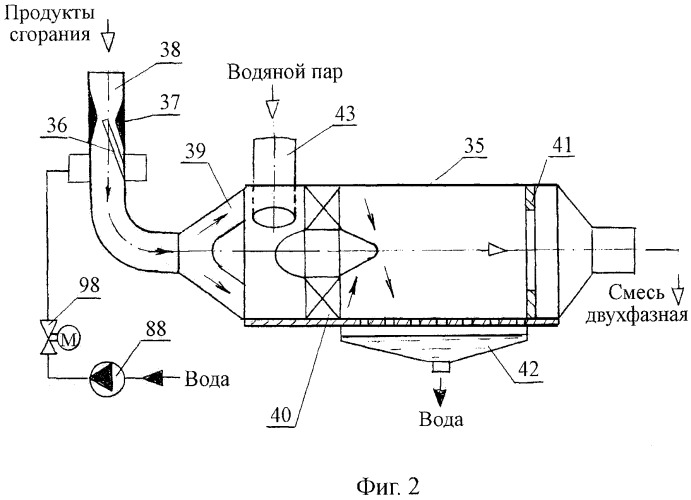 Устройство для очистки продуктов сгорания от твердых частиц, влаги и токсичных газов комбинированного двигателя с двухфазным рабочим телом (патент 2474702)