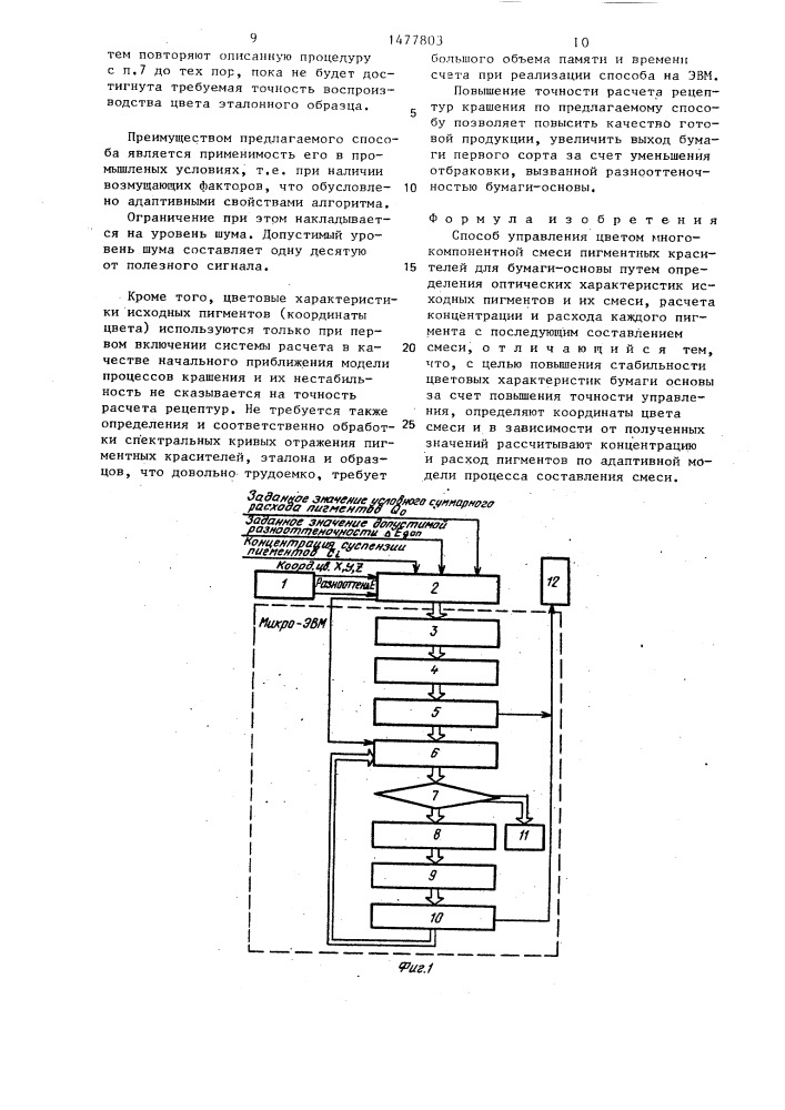 Способ управления цветом многокомпонентной смеси пигментных красителей для бумаги-основы (патент 1477803)