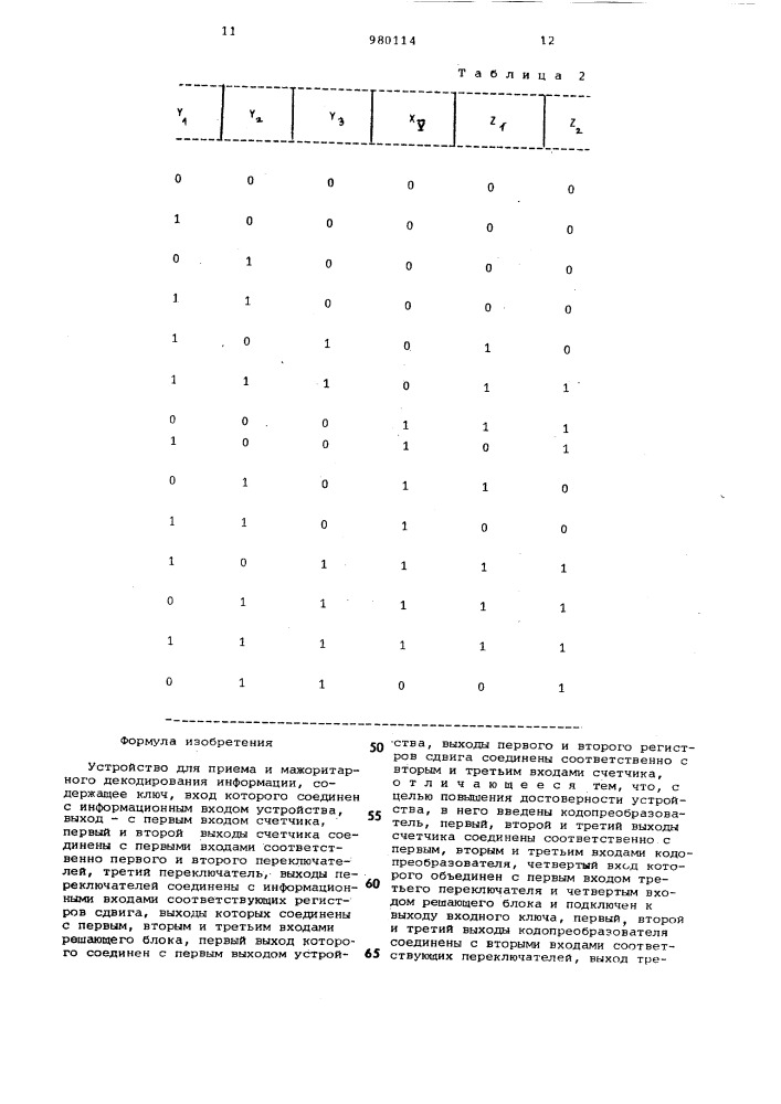 Устройство для приема и мажоритарного декодирования информации (патент 980114)