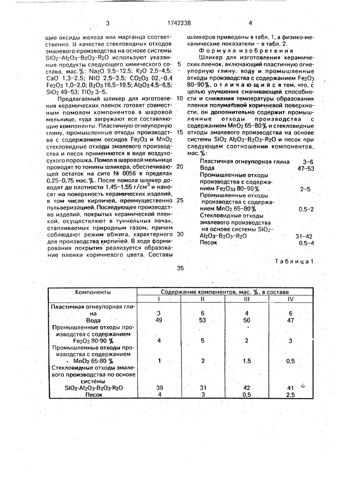 Шликер для изготовления керамических пленок (патент 1742238)