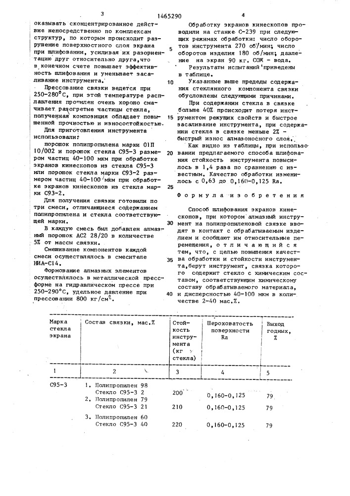 Способ шлифования экранов кинескопов (патент 1465290)