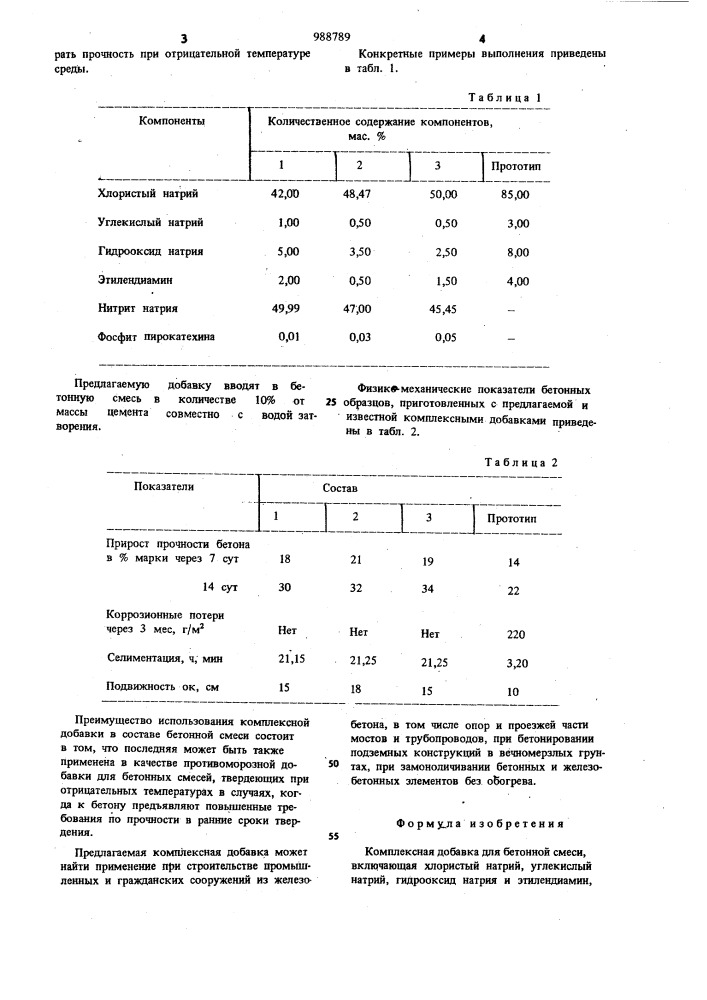 Комплексная добавка для бетонной смеси (патент 988789)