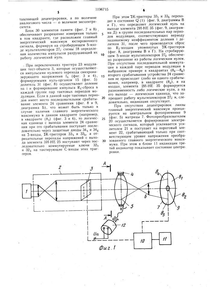 Устройство для контроля центрировки линз (патент 1196715)