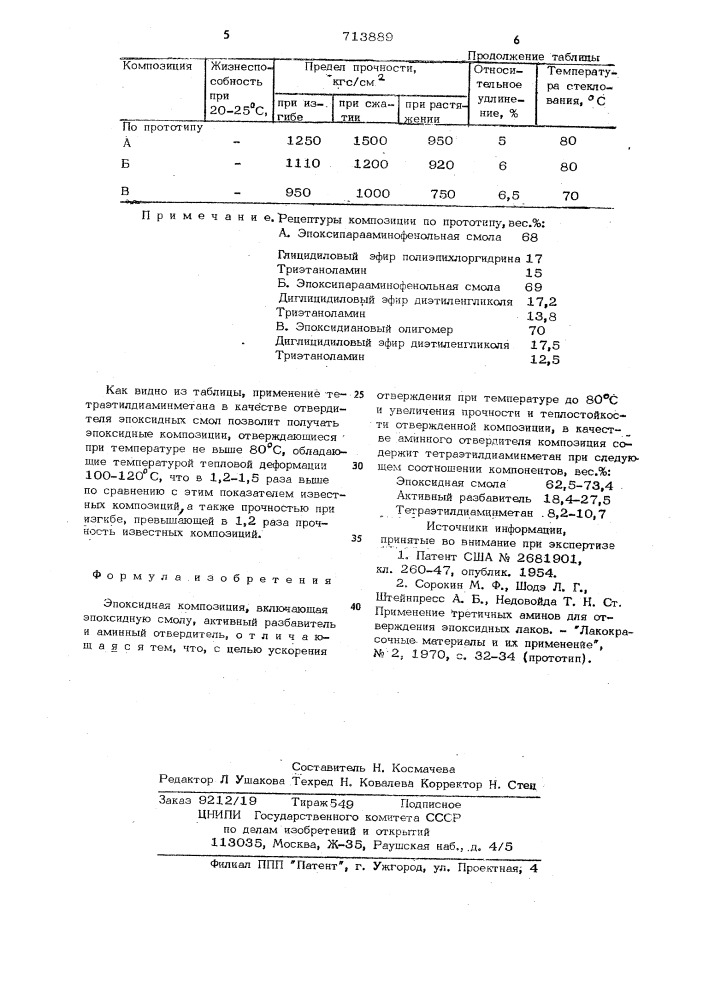 Эпоксидная композиция (патент 713889)