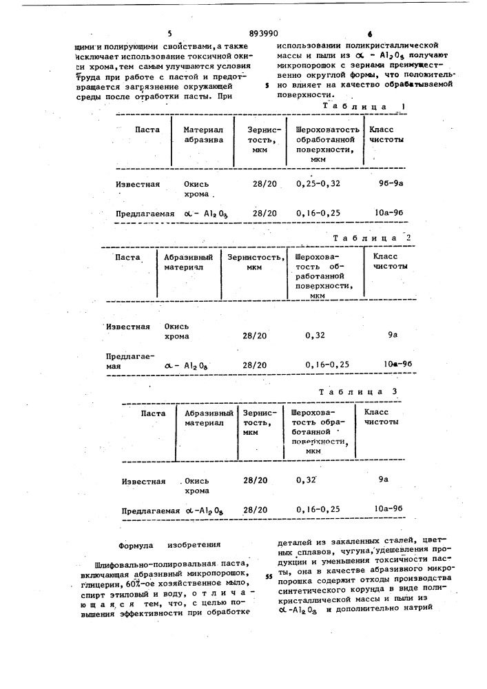 Шлифовально-полировальная паста (патент 893990)