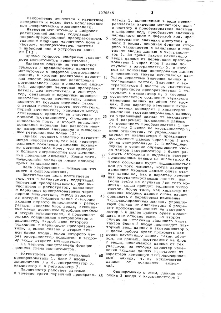 Магнитометр с цифровой регистрацией данных (патент 1076845)