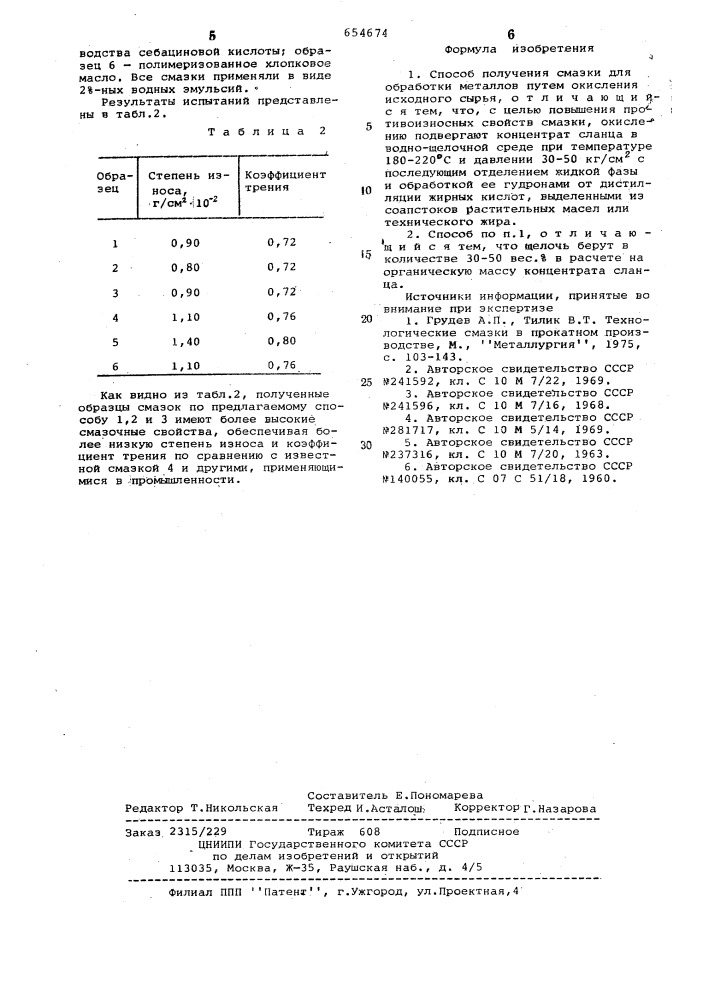 Способ получения смазки для обработки металлов (патент 654674)