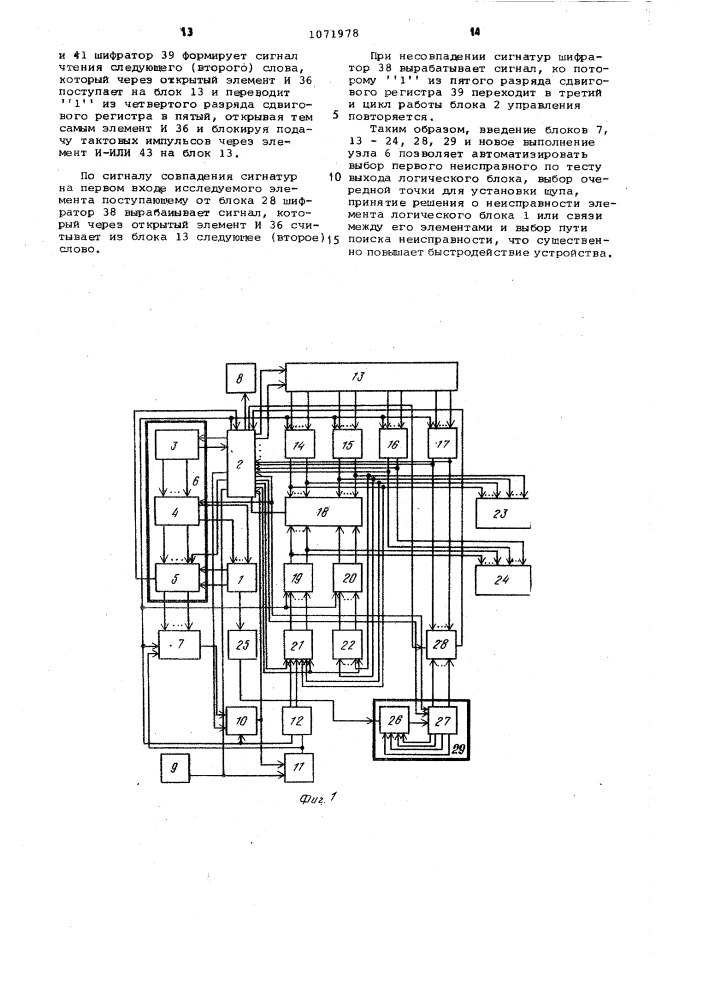 Устройство для диагностирования логических блоков (патент 1071978)