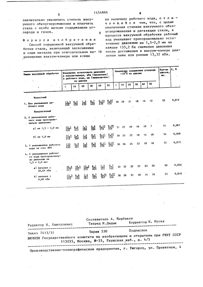 Способ порционной вакуумной обработки стали (патент 1454866)