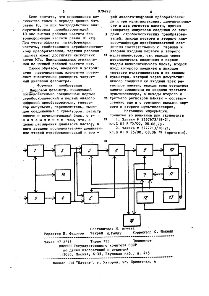 Цифровой фазометр (патент 879498)