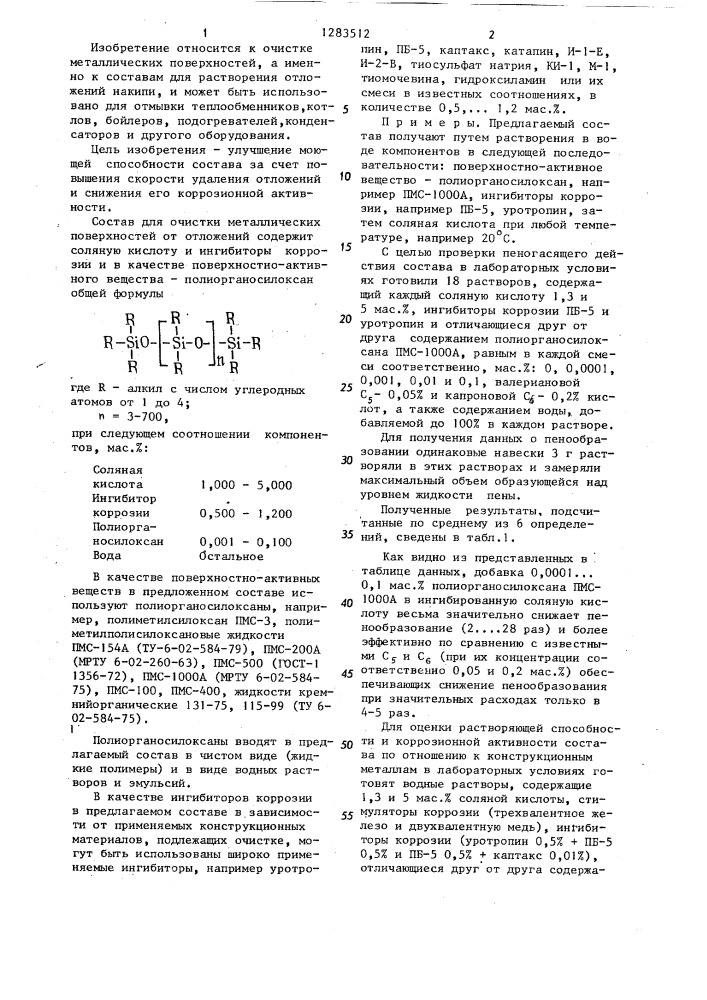 Состав для очистки металлических поверхностей от отложений (патент 1283512)