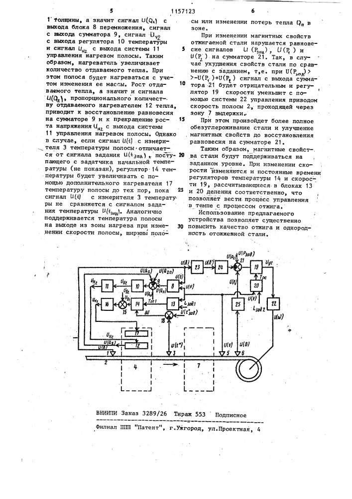 Устройство для автоматического управления процессом отжига полосы электротехнической стали (патент 1157123)