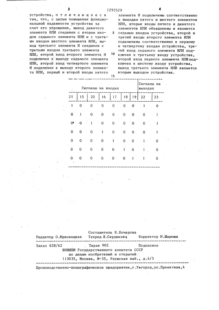 Самопроверяемое устройство для контроля кодов "1 из 7 (патент 1295529)