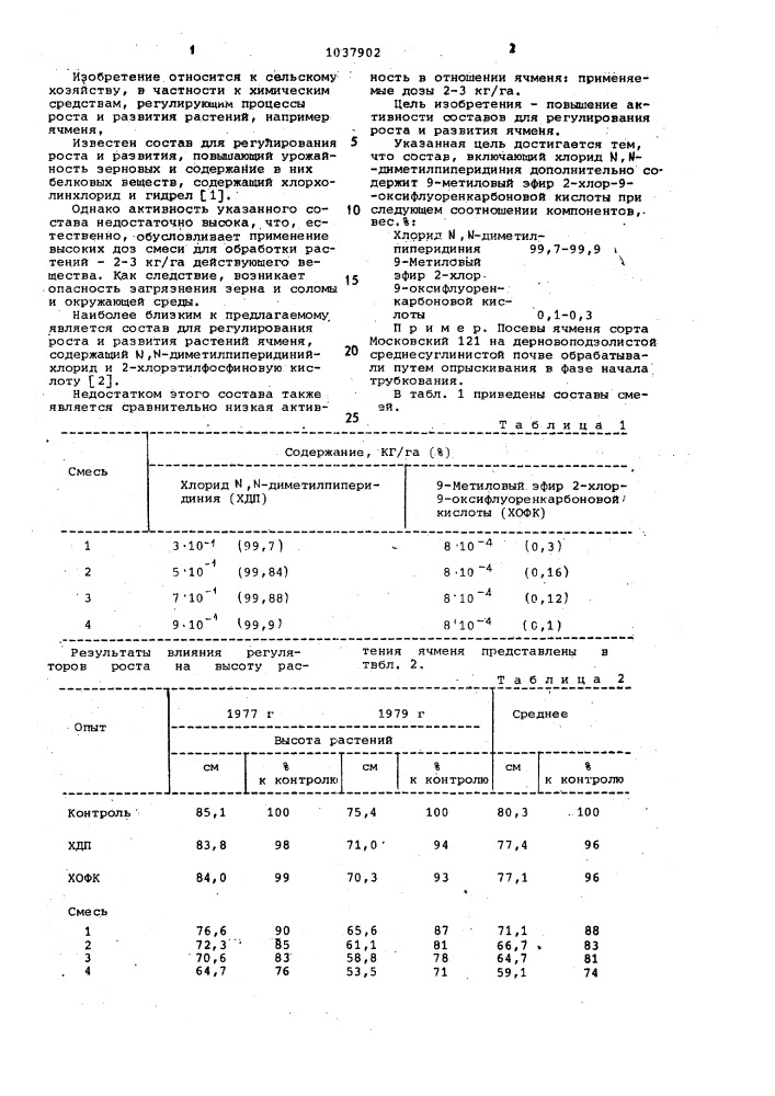 Состав для регулирования роста и развития растений ячменя (патент 1037902)
