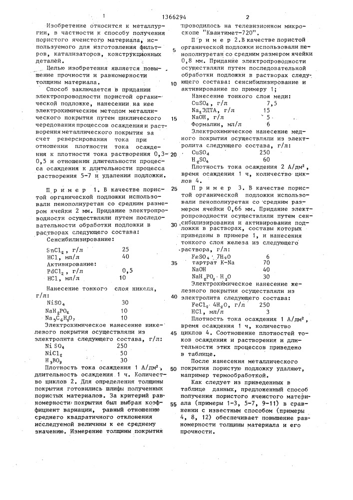 Способ получения пористого ячеистого материала (патент 1366294)