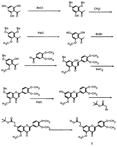 Моногидрат 7-карбоксиметилокси-3&#39;,4&#39; 5-триметоксифлавона, способ его получения и применения (патент 2302416)