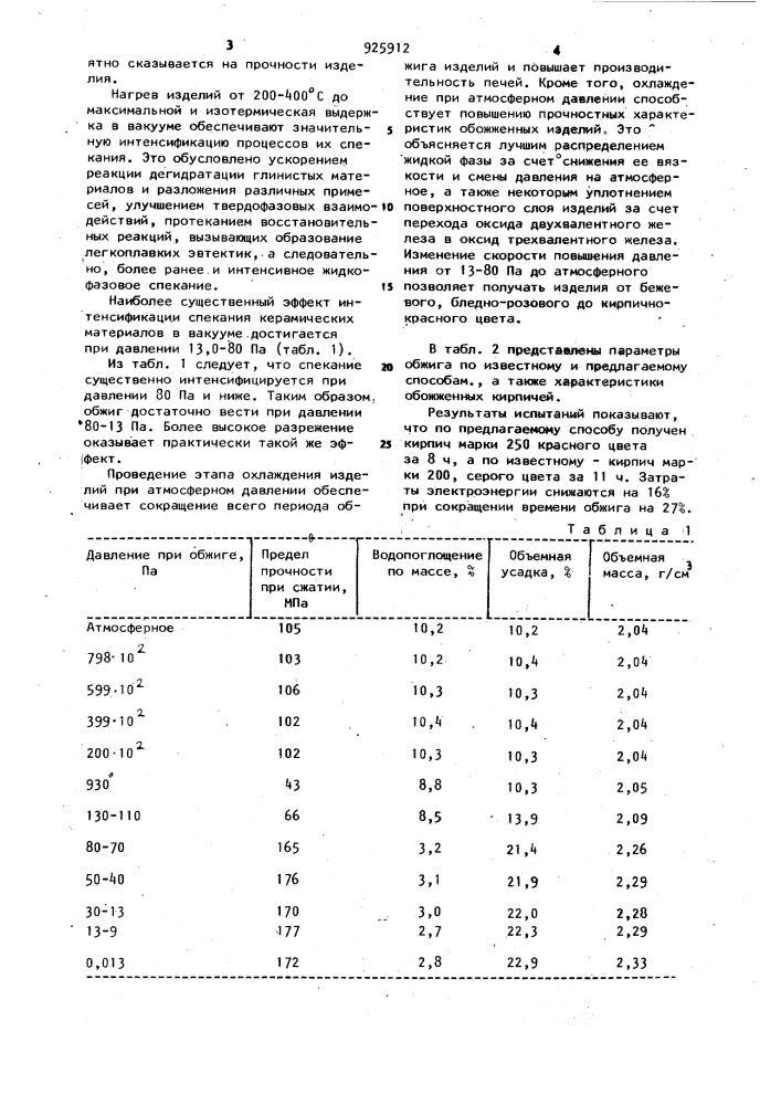 Способ обжига строительной керамики (патент 925912)