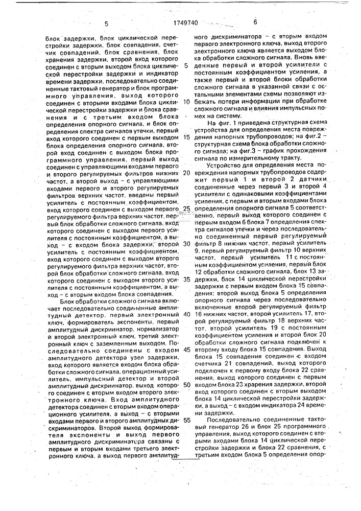 Устройство для определения места повреждения напорных трубопроводов (патент 1749740)