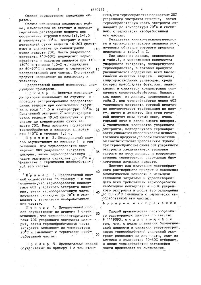 Способ производства пастообразного растворимого цикория (патент 1630757)