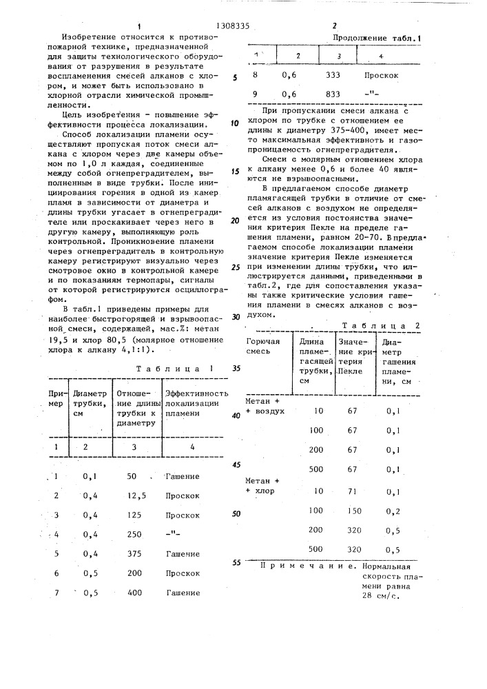 Способ локализации пламени (патент 1308335)