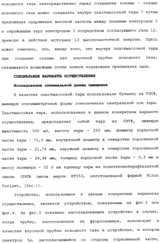 Пластмассовая тара, покрытая алмазоподобной углеродной пленкой, устройство для изготовления такой тары и способ изготовления такой тары (патент 2336365)