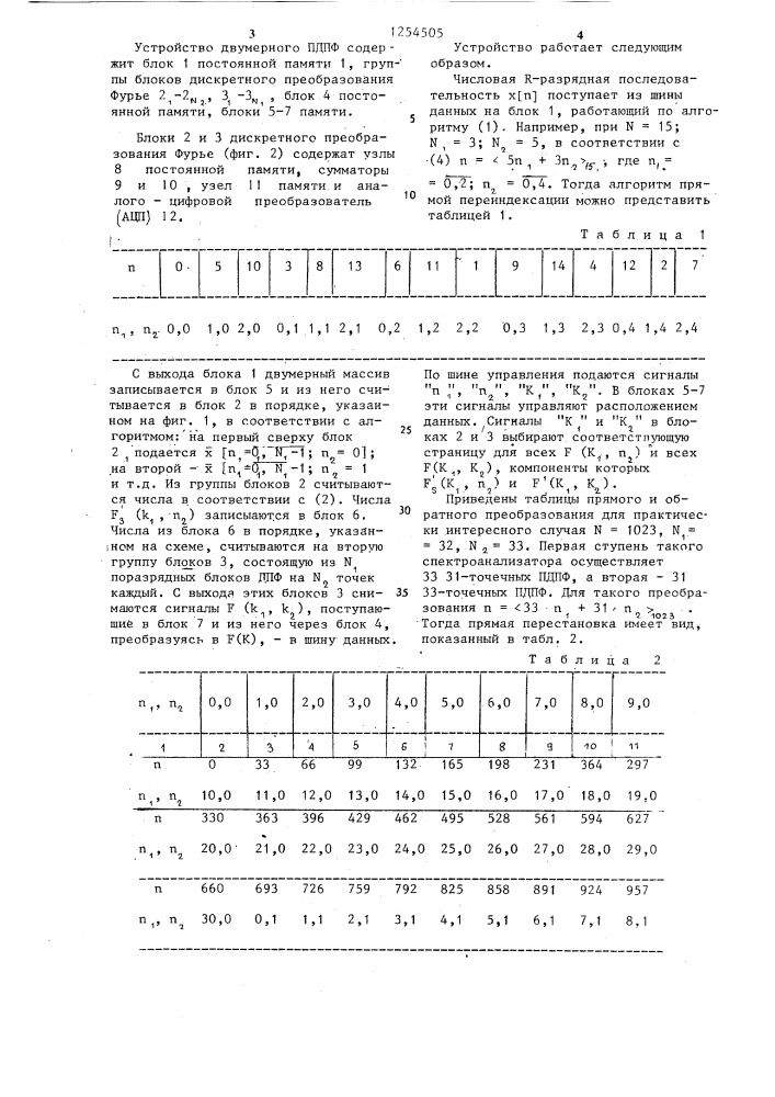 Устройство для дискретного двумерного преобразования фурье (патент 1254505)