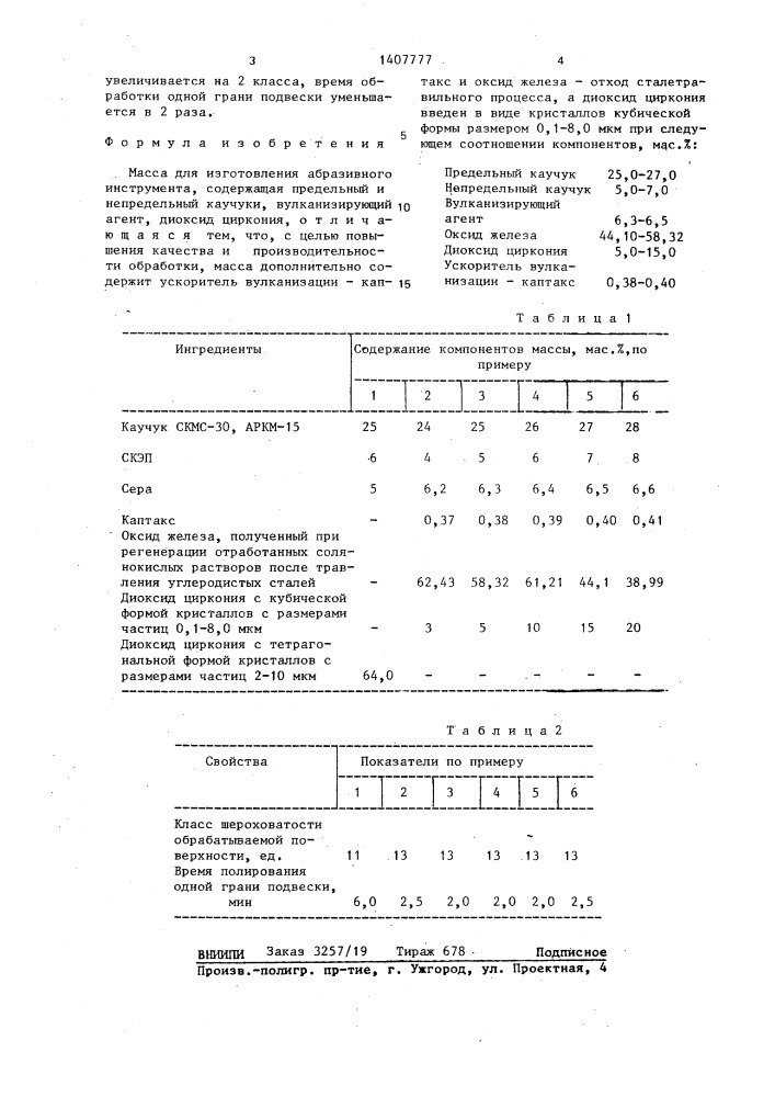 Масса для изготовления абразивного инструмента (патент 1407777)
