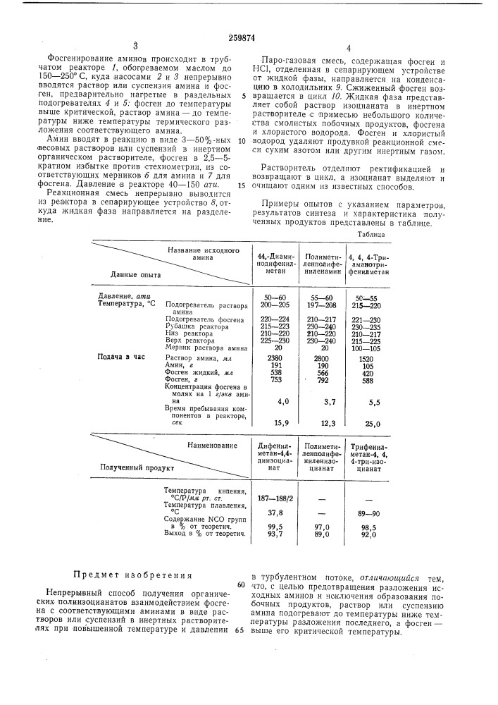 Непрерывный способ получения органических полиизоцианатов (патент 259874)