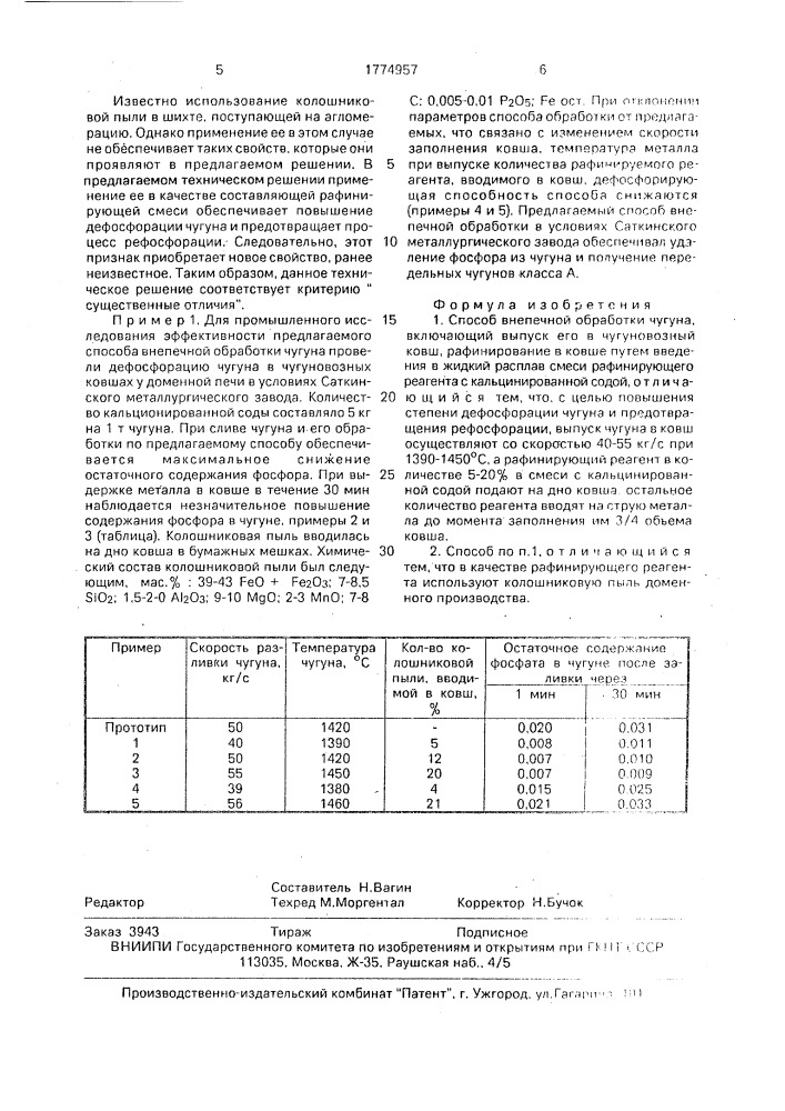 Способ внепечной обработки чугуна (патент 1774957)